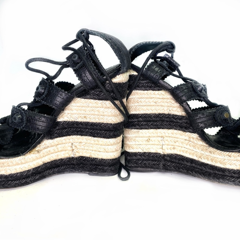 Balenciaga Brogue Espadrille Lace Up Platform Wedge Sandals Size 38 - Picture 3 of 4